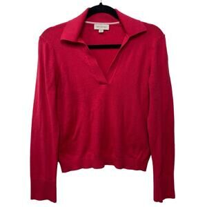 Free Assembly Collared Polo Sweater Long Sleeve Split Neck Pink Red Womens Small